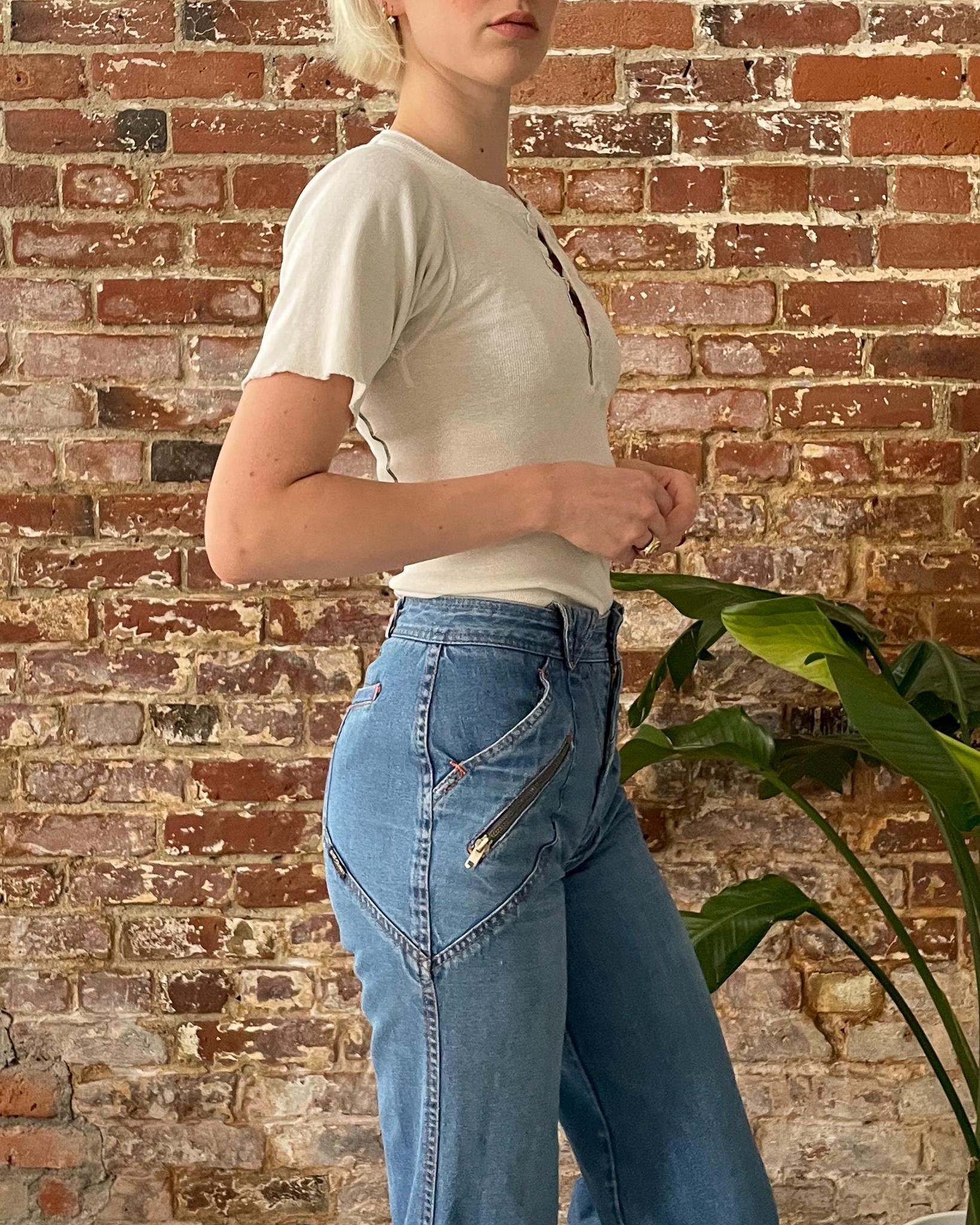 Pantalon Jean évasé Vintage Lenny's Boot Parlor - Daim Marron - Taille 30/32 - Années 60/70 - Occasion Très Bon état