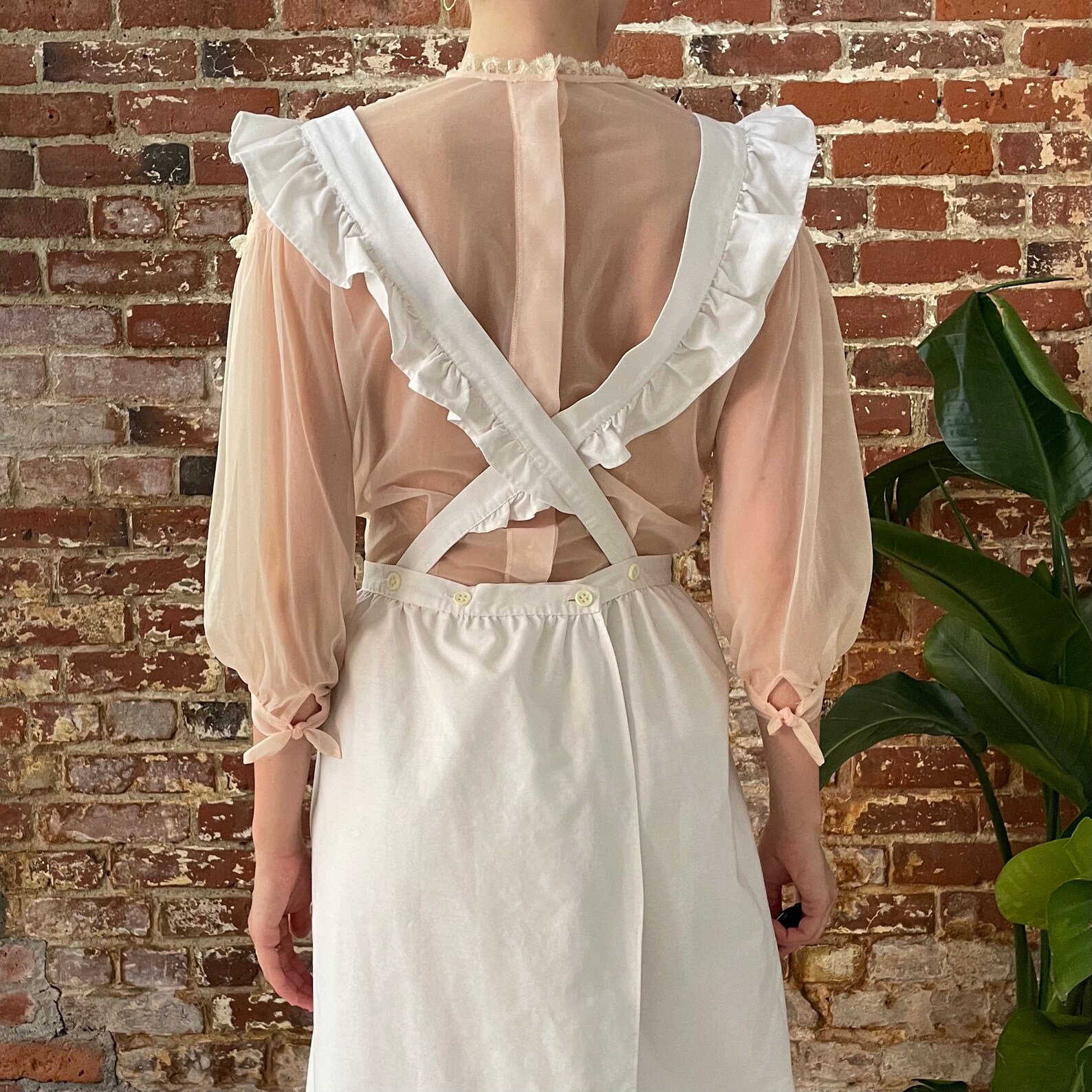 Vintage White Ruffle Apron Midi Dress Vintage White Cotton Etsy