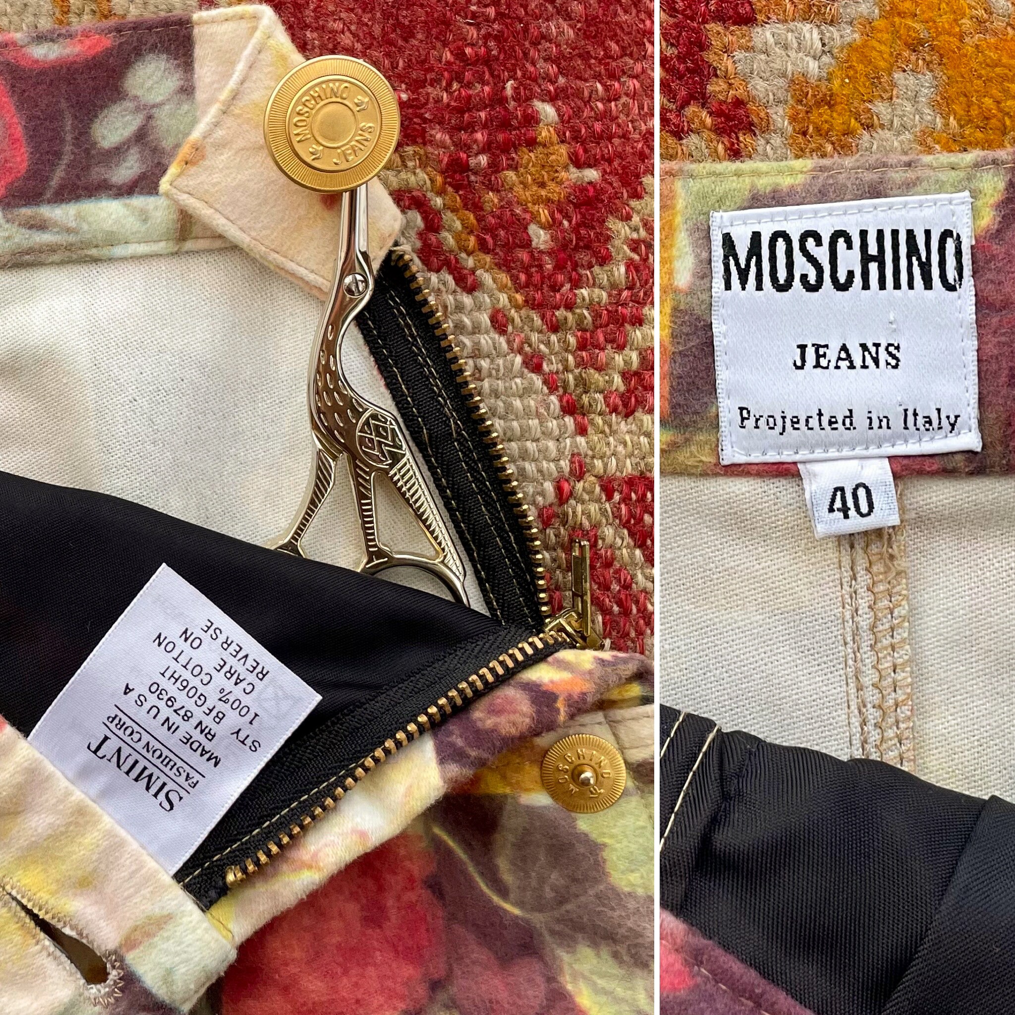 Vintage 90s Moschino Jeans Patchwork Floral Print Mini Skirt