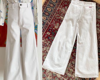 Vintage 70s "Big Blue" White Wide Leg Denim Bellbottoms - 26"/27" Waist 38" Hip Max