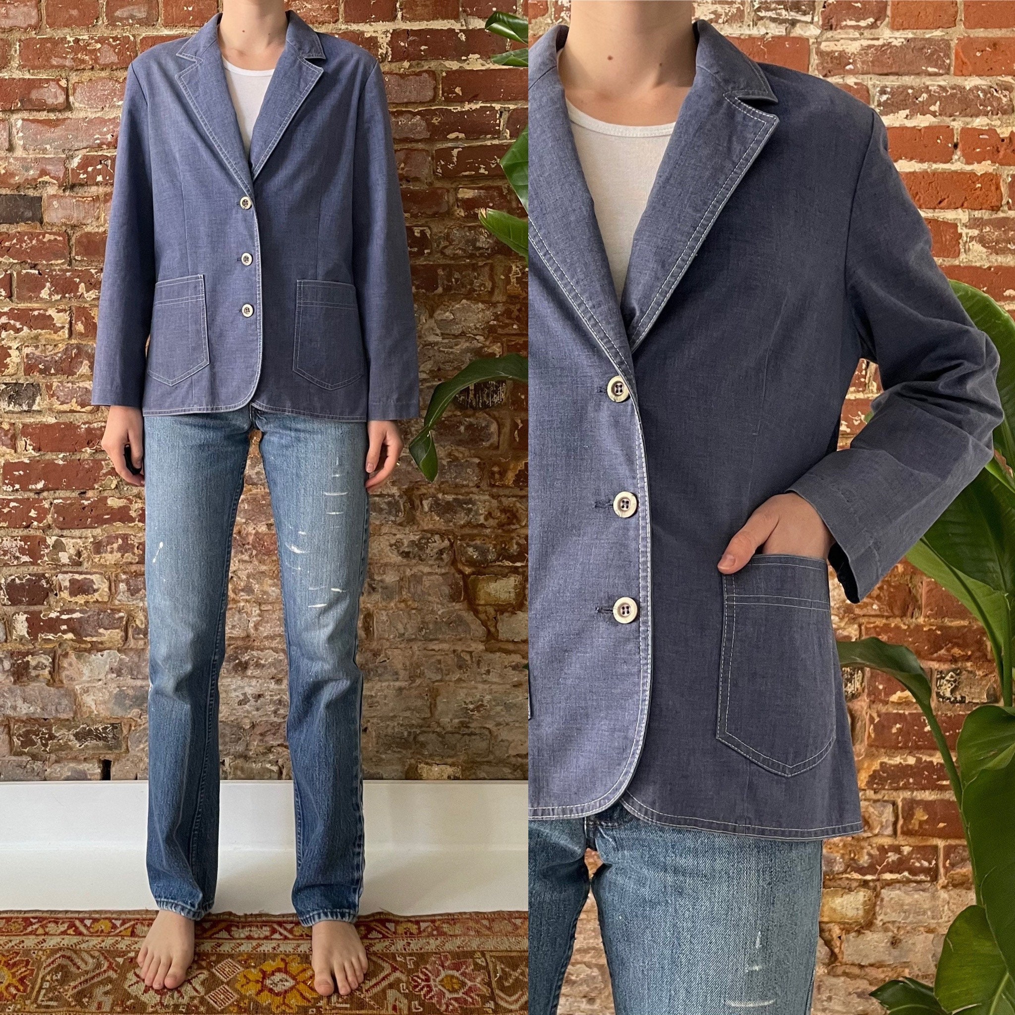 Vintage 1970s Chambray Denim Blazer 