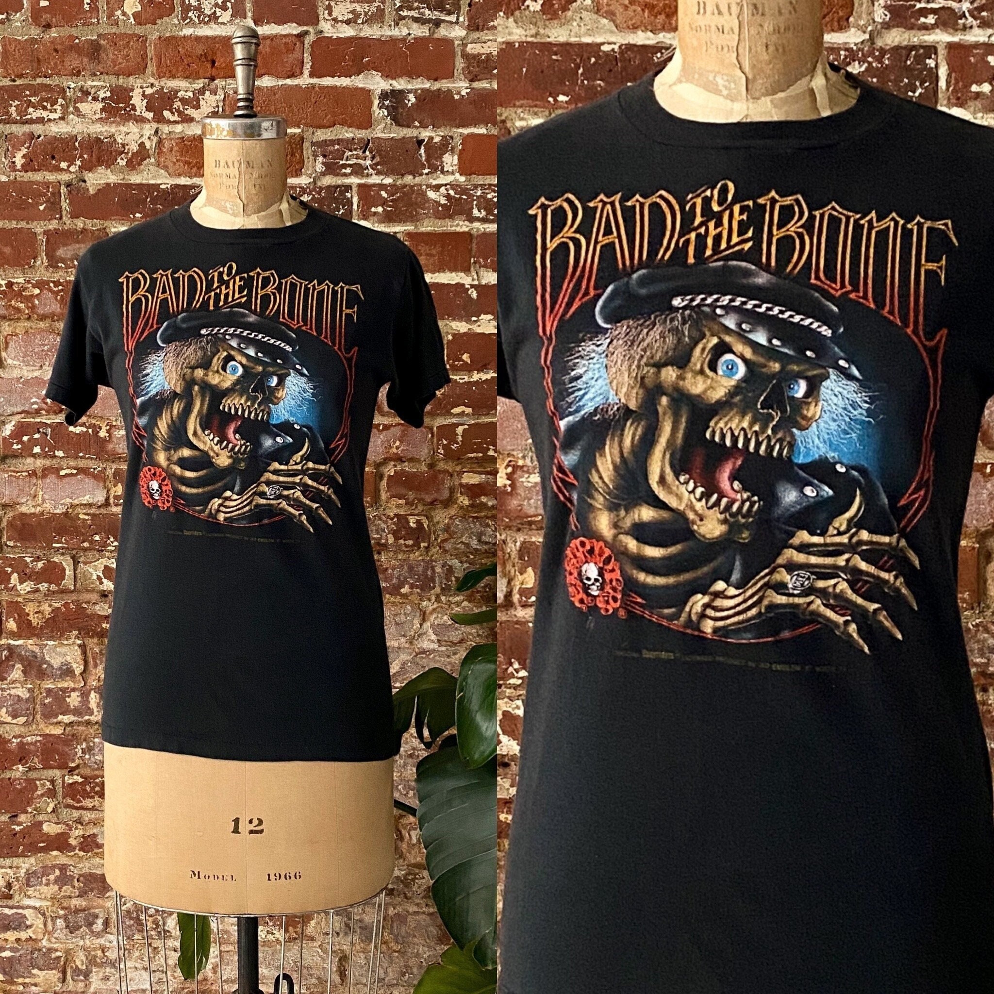 Vintage 1980s Bad To The Bone EasyRiders T-Shirt - 80s 3D Emblem Easyriders  Graphic Tee - Single Stitch 50/50 Made in USA - Small Mens