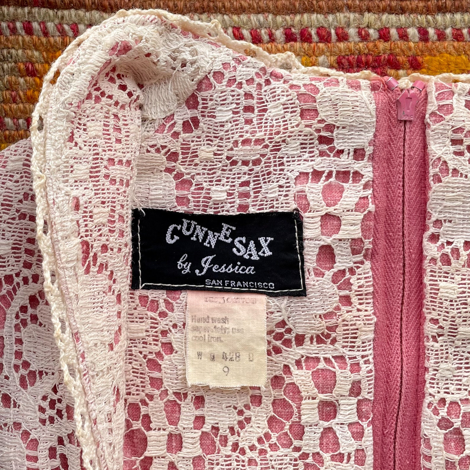 Vintage 1969 Gunne Sax Black Label Pink & Cream Lace Renaissance Dress ...