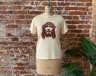 Vintage 1970s Jesus Crown of Thorns T-shirt Beige - Single Stitch