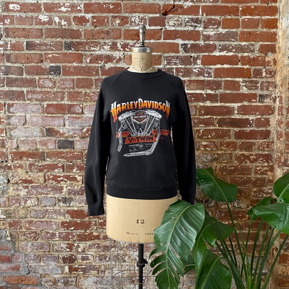 Sweatshirt Noir V Twin Biker – Motif Moto Vintage, Coupe Unisexe, 80% Coton, Neuf Avec étiquette