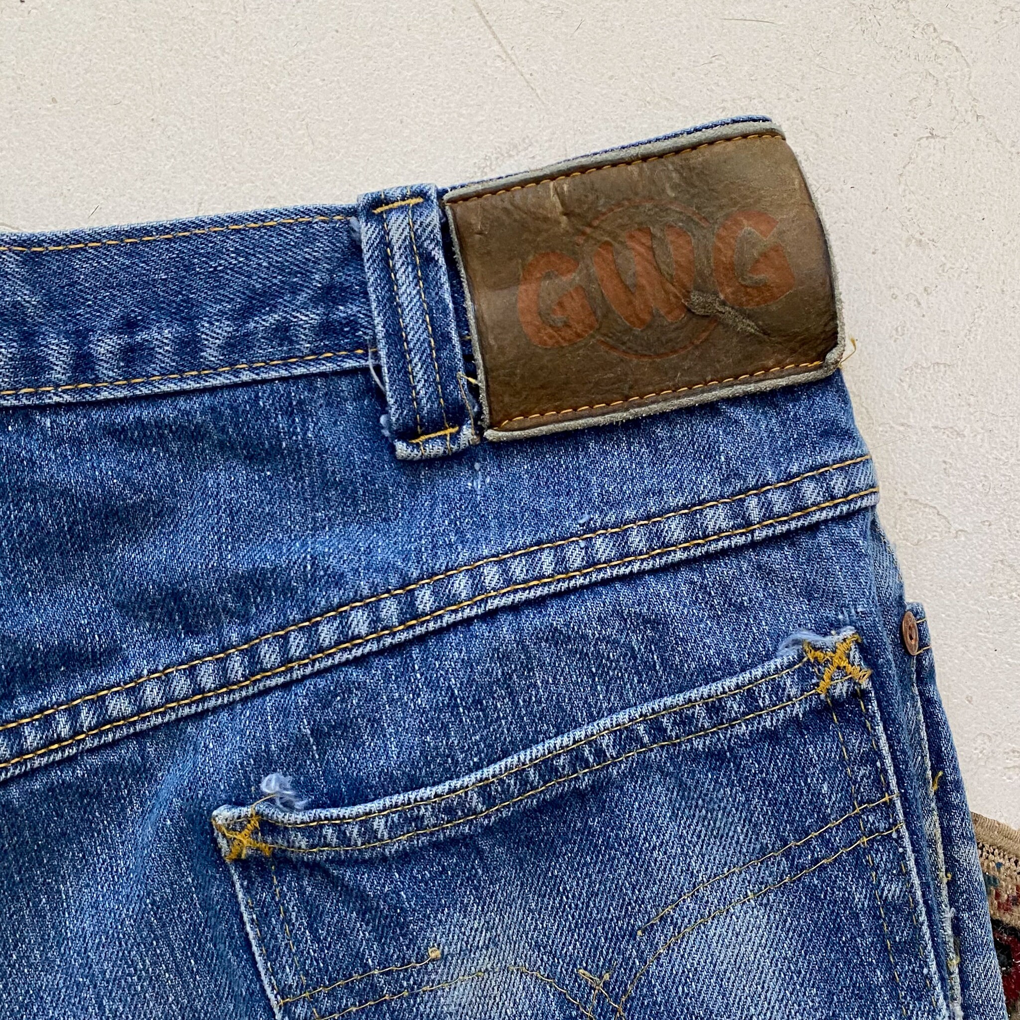 Vintage 1970s GWG Straight Leg Jeans - Whiskered Denim - 70s Vintage 1970s GWG Straight Leg Jeans - Whiskered Denim - 70s