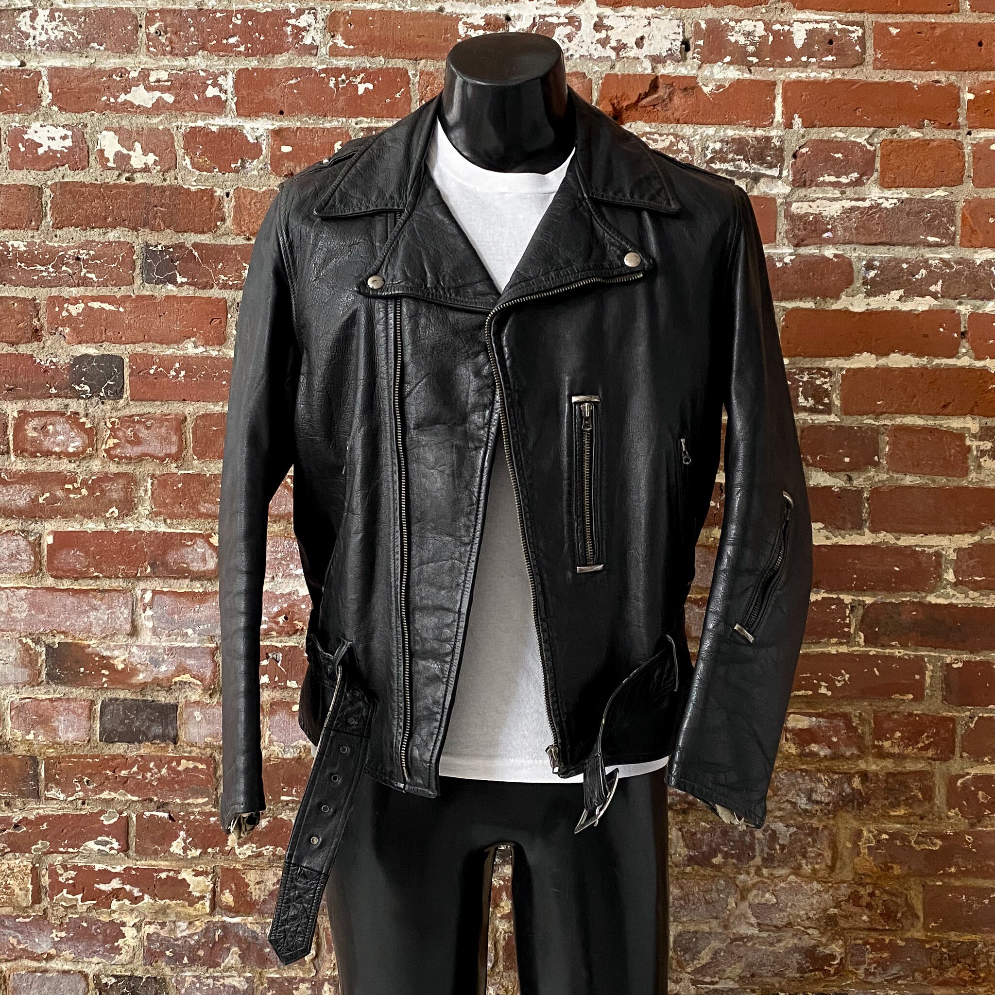 Vintage 60s Score Black Studded Genuine Horsehide Belted Back