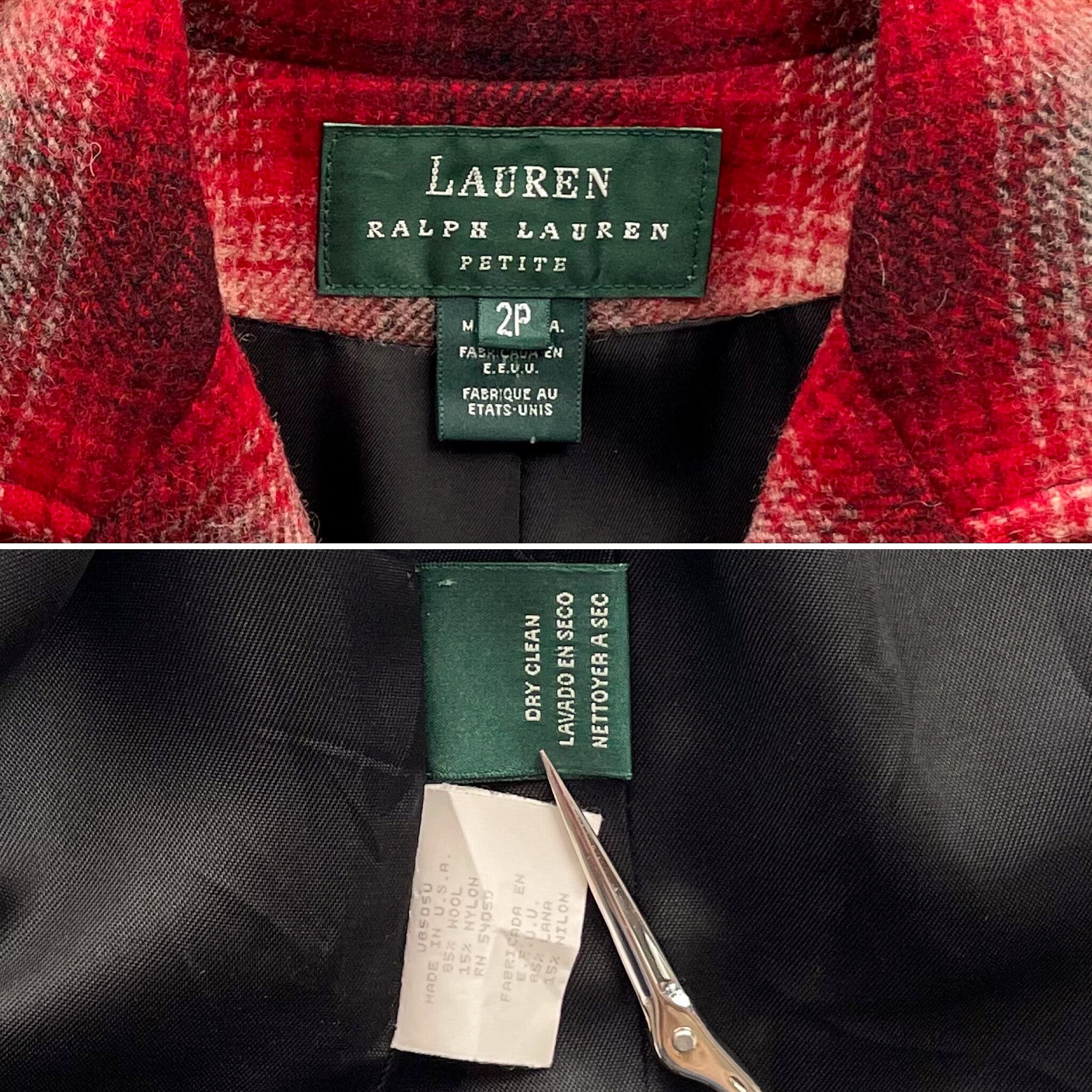 Vintage 90s Ralph Lauren Red Shadow Plaid Wool Blazer - Made in