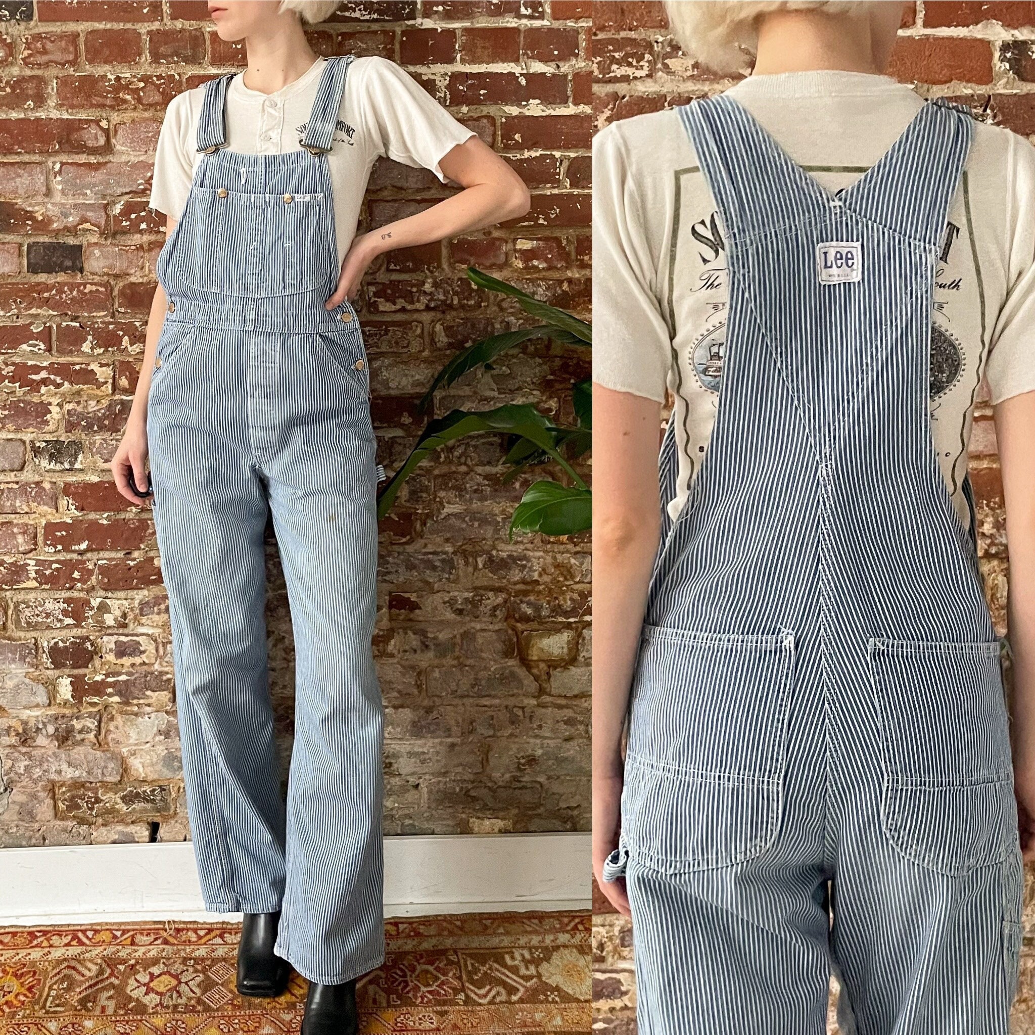 Vintage 1970s Lee Hickory Stripe Lee Denim Overalls - 60s Vintage 1970s Lee Hickory Stripe Lee Denim Overalls - 60s