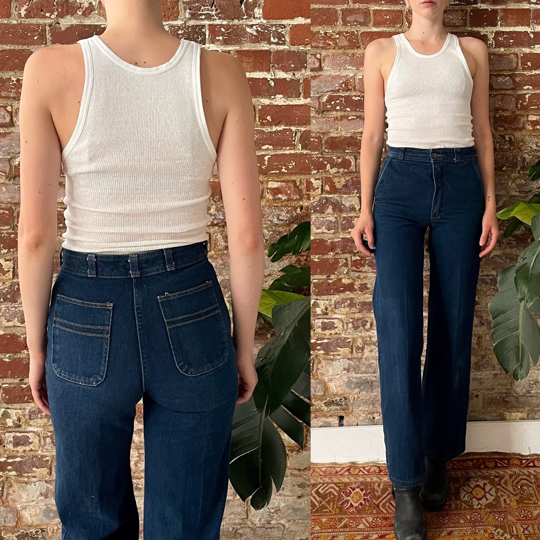 Vintage 1970s Le Culottier Dark Wash Wide Leg Jeans - High Waisted Straight  Wide Leg Jeans - XS 24 Waist 35 Hip*