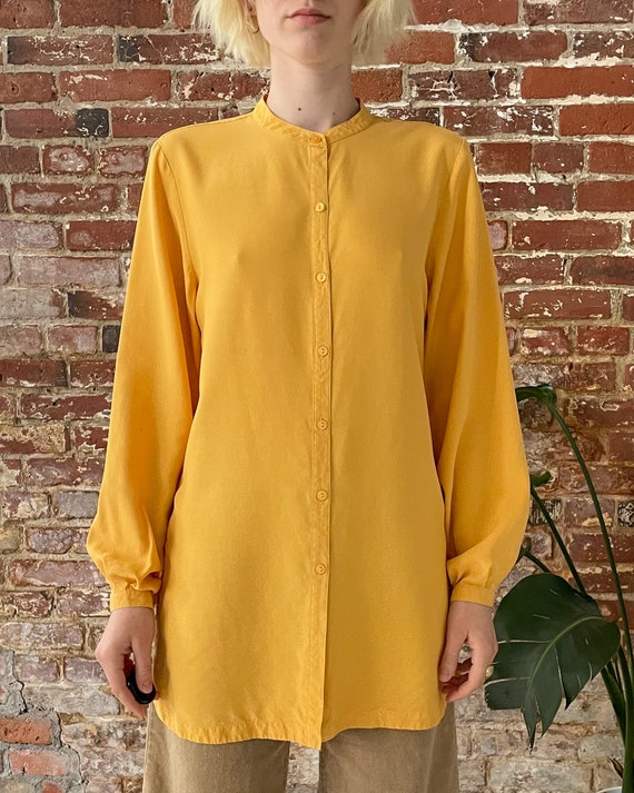 Vintage 1990s Sunshine Yellow Silk Tunic Blouse -… - image 4