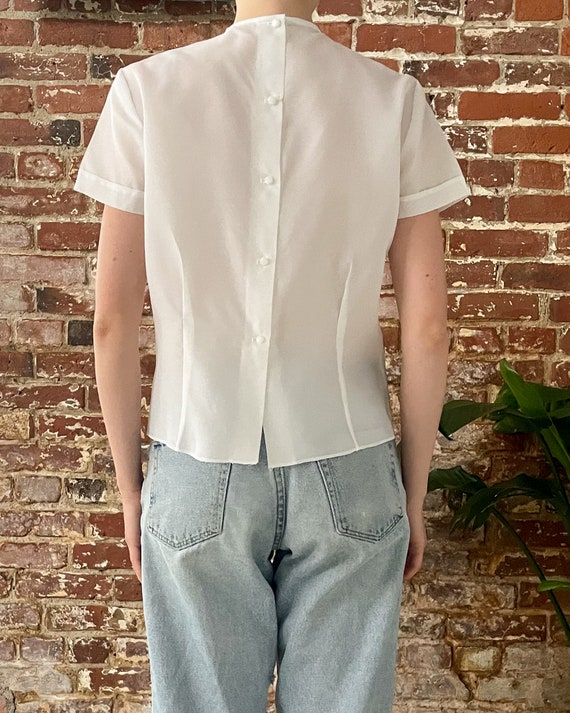 Vintage 1960s White Nylon Button Back Blouse 60s Do Gem Vintage 1960s White Nylon Button Back Blouse 60s Do Gem