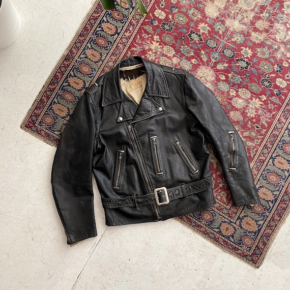 Vintage 60s Score Black Studded Genuine Horsehide Belted Back