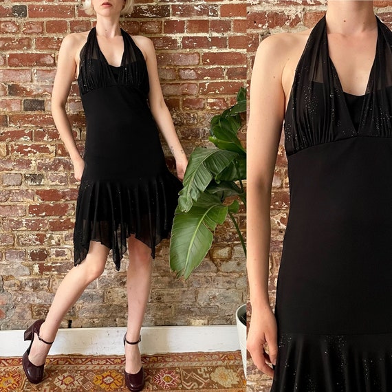 handkerchief hem halter dress D1500 SCL Sequin Halter Top Dress / Handkerchief Hem
