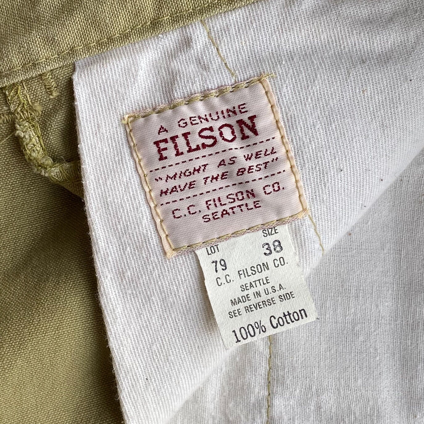 Vintage 1970s Filson Khaki Tin Cloth Waxed Cotton Hunting Vintage 1970s Filson Khaki Tin Cloth Waxed Cotton Hunting