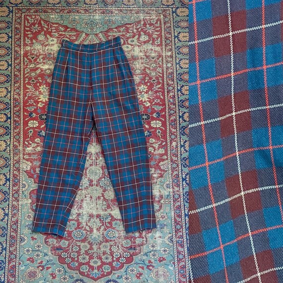 Vintage 1950s Plaid Wool Side Zip Trousers - 50s G