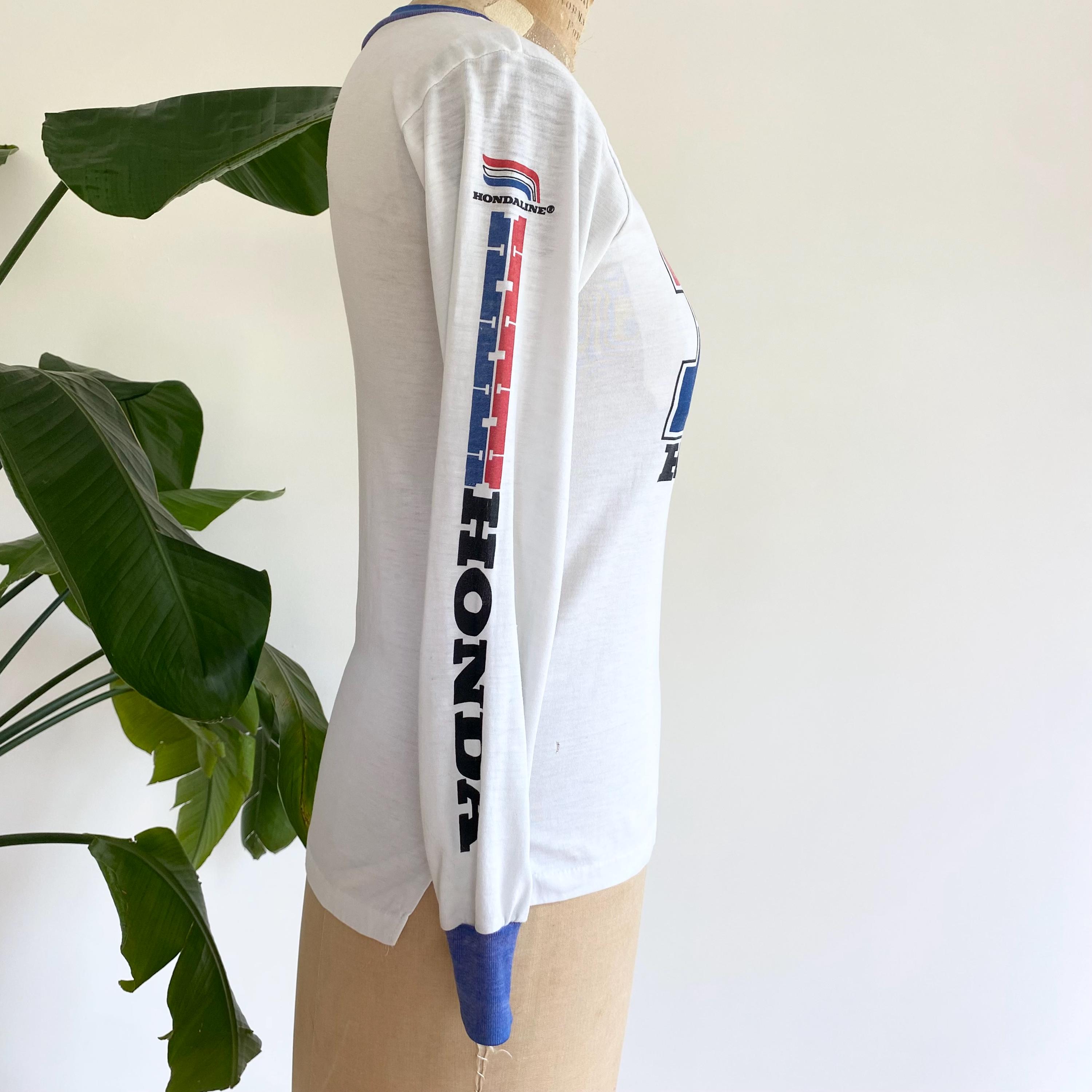 Vintage 80s Hondaline Sleeve Print Racing T-shirt - Made in USA