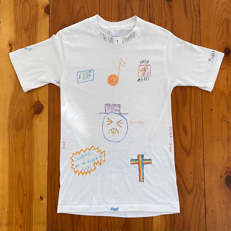 Vintage 80-tals Annes handritade senior-T-shirt - Enkelsöm - XSmall/Liten 40 x 61 cm bild 5