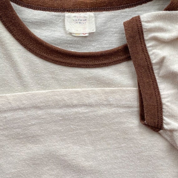 Vintage Early 1980s Tooth Brush Ringer Tee - 80s Beige Brown