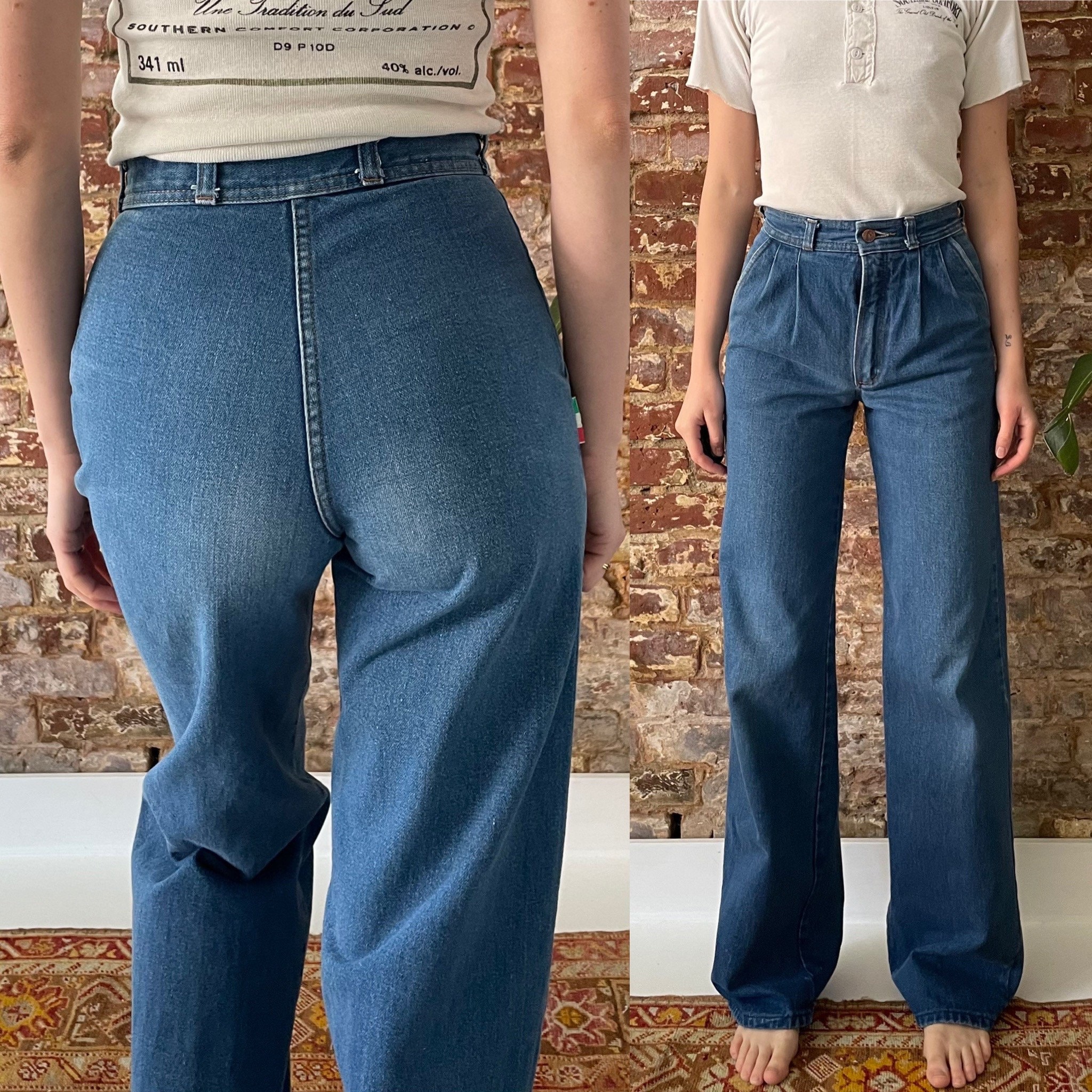 Medium Wash Pleated Waist Jeans 70s 80s 