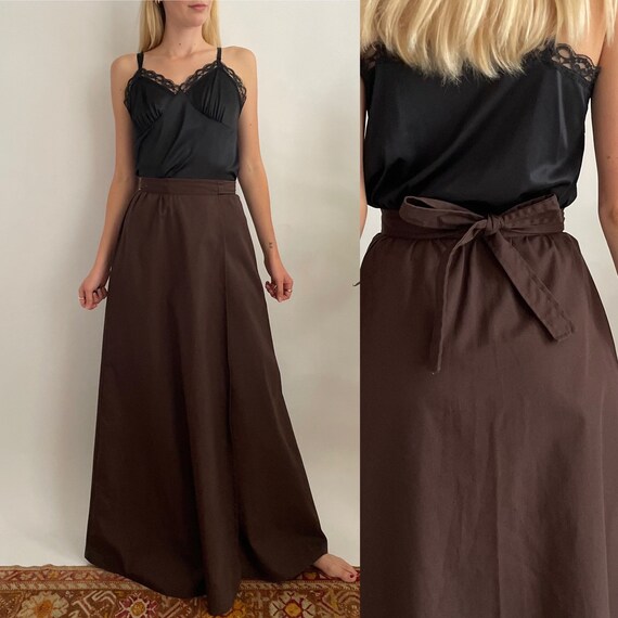 Vintage Chocolate Brown Wrap Maxi Skirt 