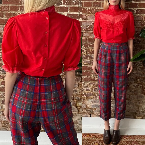 Vintage 1960s Red Plaid Wool Trousers 