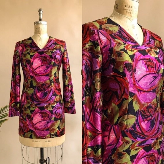 Vintage 1960s/1970s Floral Tunic Micro Mini Dress