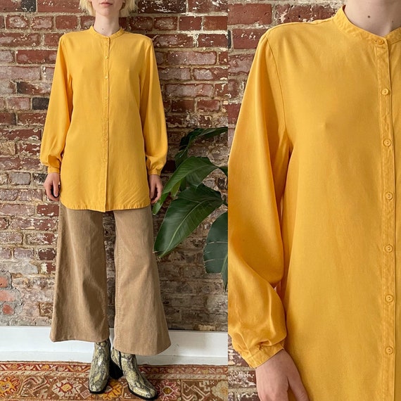 Vintage 1990s Sunshine Yellow Silk Tunic Blouse -… - image 1