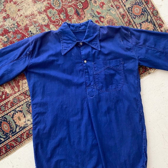 Vintage 1930s French Blue Cotton Work Shirt - Pullover Work