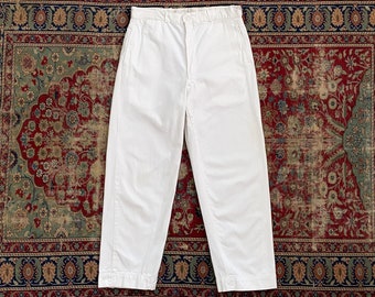 Vintage 1960s White Cotton Chinos - Metal Lightning Zipper Fly - Supender Buttons - Men's Cut 32 Waist