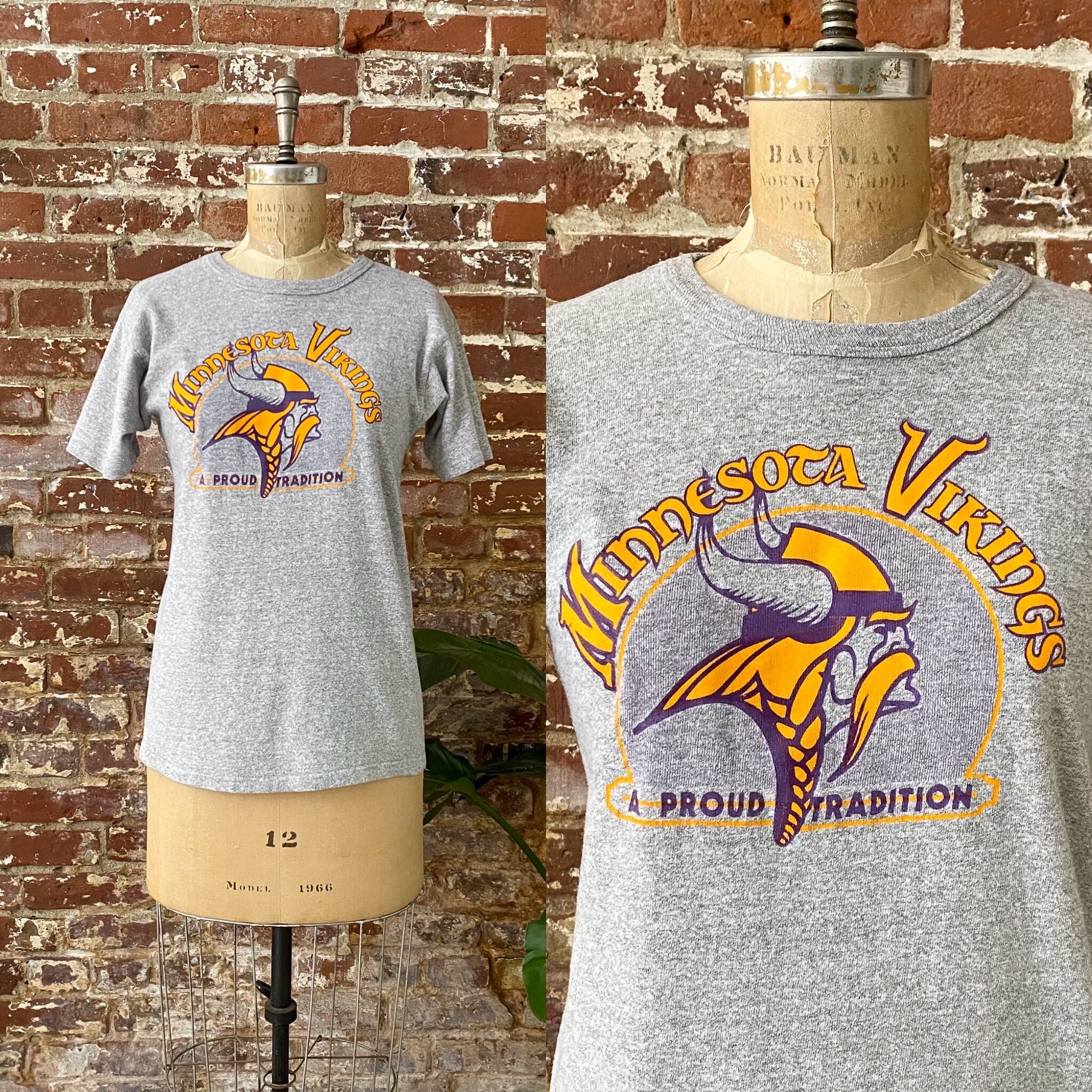 Vintage 1980s Minnesota Vikings Heather Grey Rayon Blend T-shirt