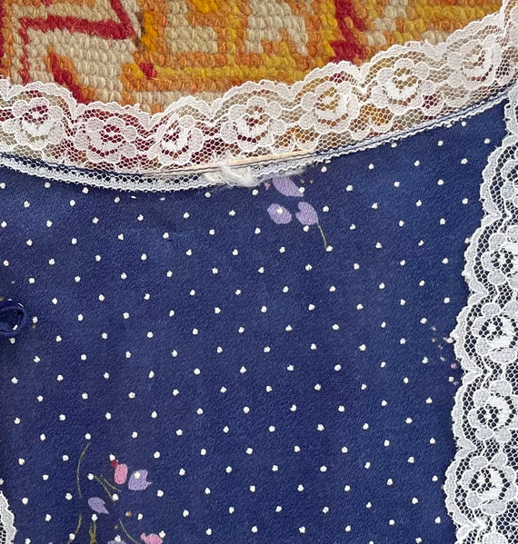 Vintage 1970s Navy Blue Polka Dot Floral Dress Set - … - Gem