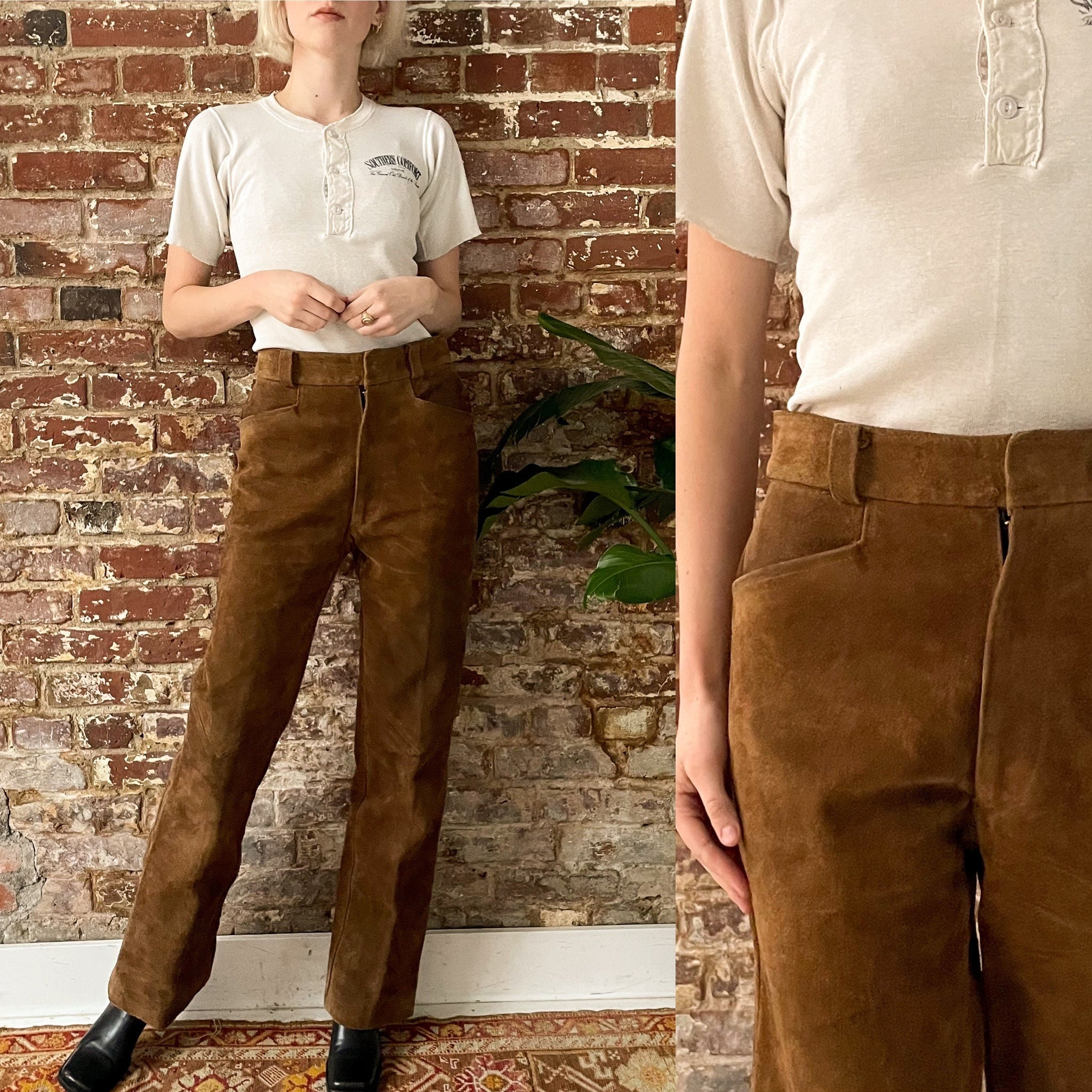 Vintage 100% Leather Brown Pants / 90's High Rise Chocolate Brown Suede  Trousers -  Norway