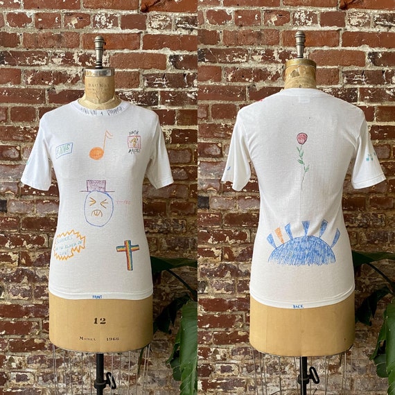 Vintage 80s Anne's Hand Drawn Senior T-shirt - Single Stitch - XSmall/Small 16" x 26.5"