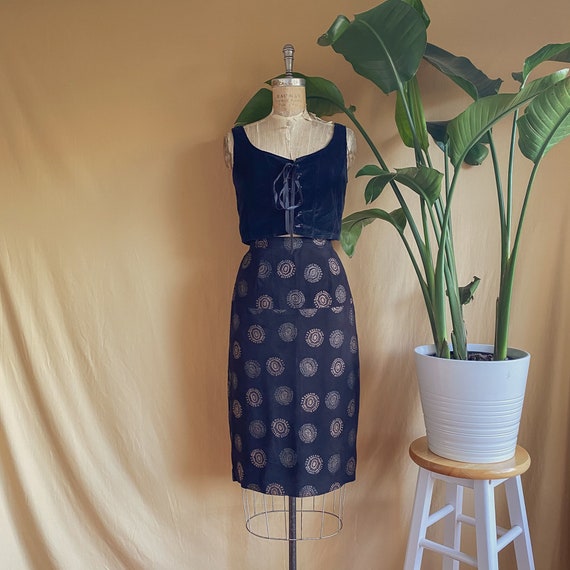 Vintage 1990s Southwest Print Black Suede Midi Ski