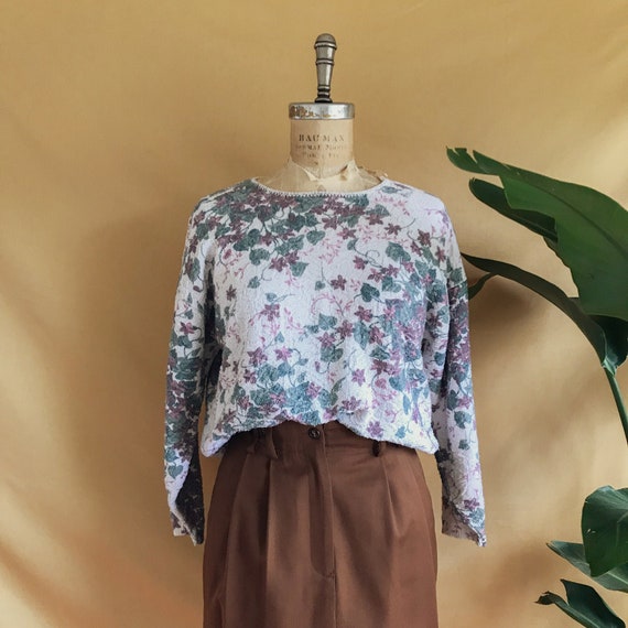 Vintage 1990s Floral Vine Print Textured Cotton Bl