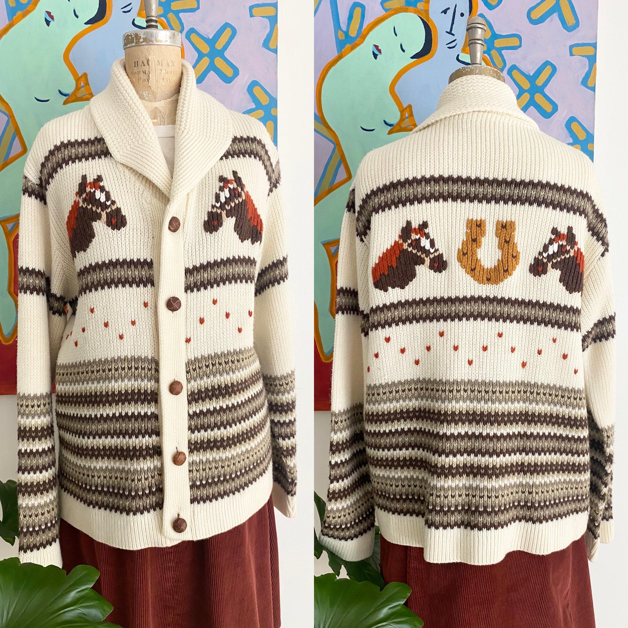 Vintage Rare 70s Caldwell Horse Novelty Print Shawl Collar Button