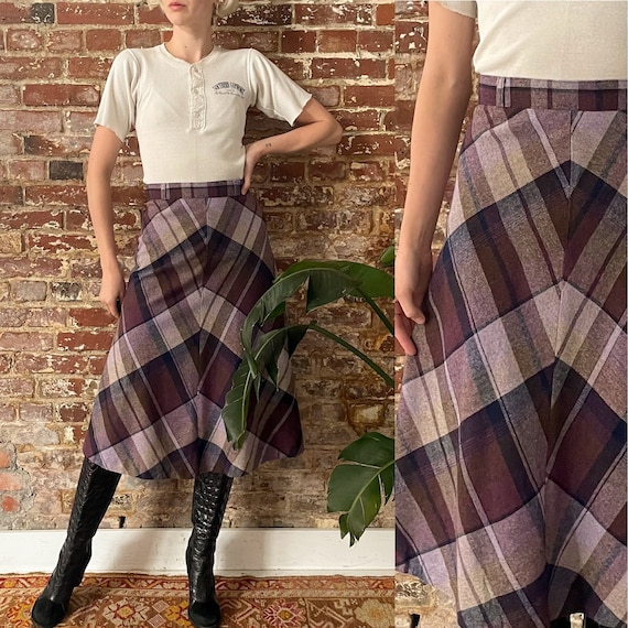 Vintage 1970s Purple Plaid Wool Blend Skirt 70s Purple Shadow Plaid A Line Skirt High Waist Midi Skirt Small Size 26 W Etsy Canada