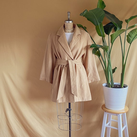 Vintage 1980s 1990s Pure Camel Hair Belted Coat -