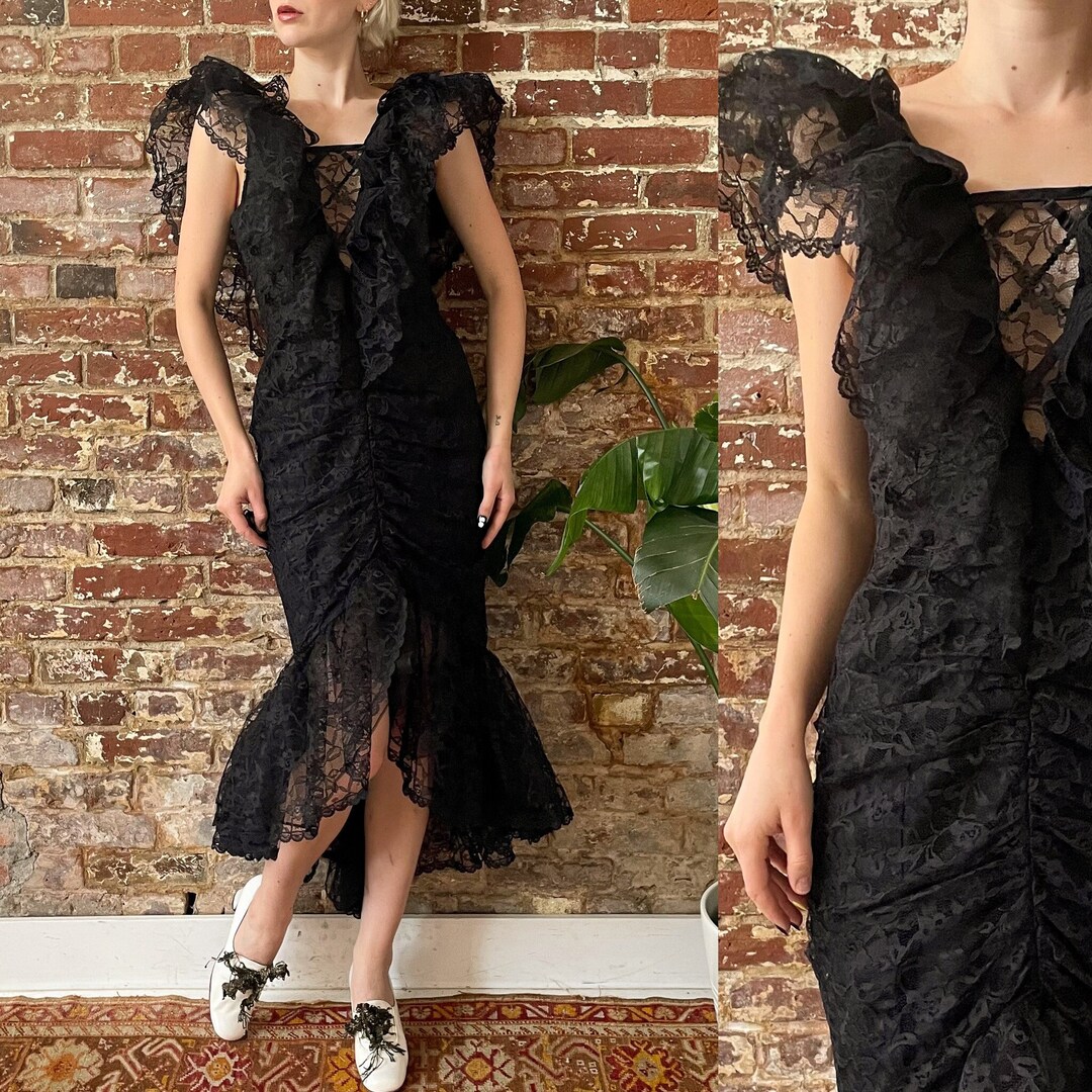 80s Black & Gold Mermaid Mini Dress S main image 1