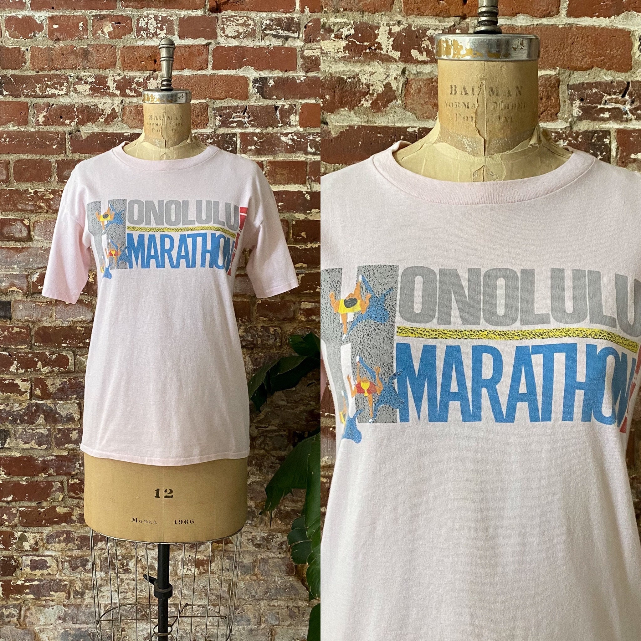 ヴィンテージ 1987年 ホノルルマラソン ペールピンク Tシャツ 