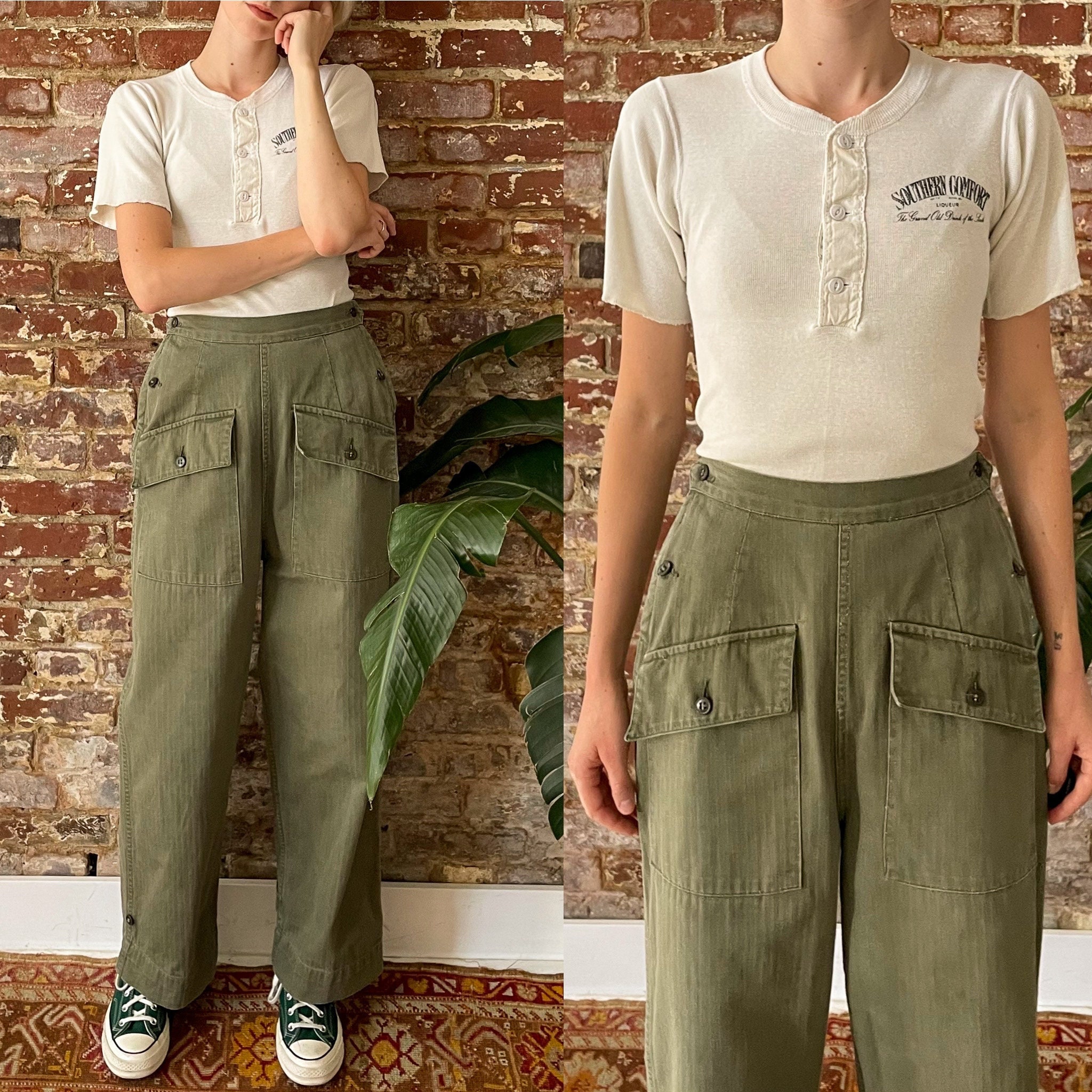 Vintage 1940s US Army Womens HBT Pants - 40s Wwll WAAC Army
