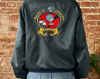 Vintage 80s Alabama Pass It On Down Satin Bomber Jacket - Made in USA - Men's Small Women's Medium