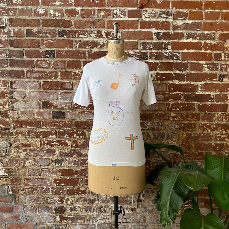 Vintage 80-tals Annes handritade senior-T-shirt - Enkelsöm - XSmall/Liten 40 x 61 cm bild 2