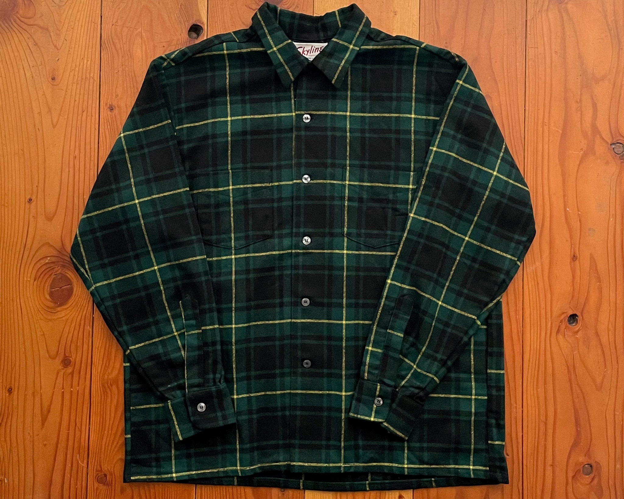 Vintage 1960s/1970s Skyline Green Plaid Wool Shirt - 60s 70s Vintage 1960s/1970s Skyline Green Plaid Wool Shirt - 60s 70s