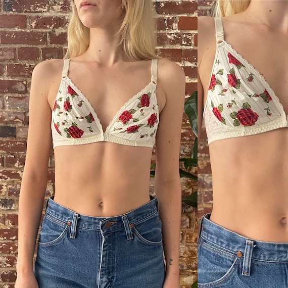 Vintage 1980s Fruit of the Loom Cream Rosette Bra 80s Cream and Red Rose  Stripe Satin Bra Lace Back Front Clasp 32/34B -  Ireland