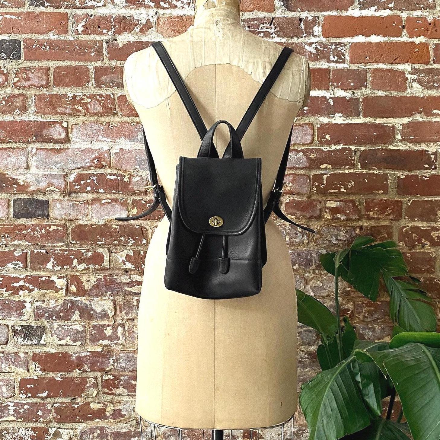 Vintage Coach 9960 Black Leather Daypack - Small Sized Black