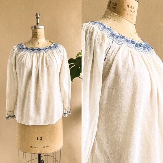 Vintage 1940s/1950s Blue Embroidered Mediterranean