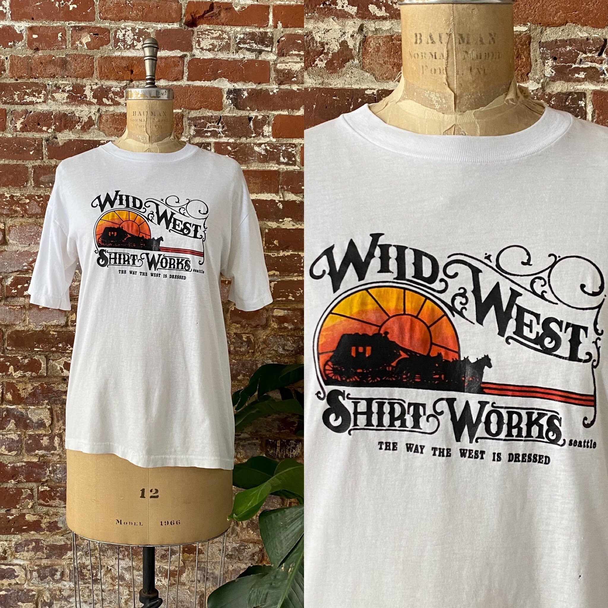 Vintage 1970s Wild West Shirt Works Seattle Promo T-Shirt - Belton Single Stitch Made in USA - S/M 19” x 27”