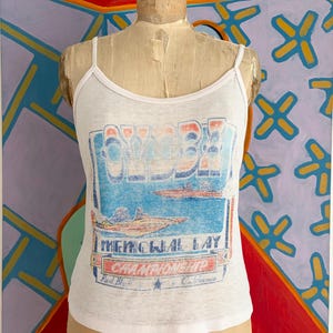 Vintage 80s Paper Thin California Drag Boat Racing Pale Pink Tank Top - Women's Medium/Large  17.75" - 21" x 21.5"